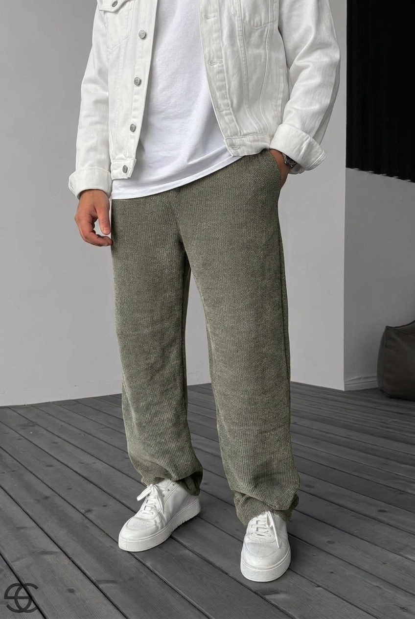 Ανδρικό Πλεκτό Παντελόνι Baggy με Λάστιχο στη Μέση – Χακί