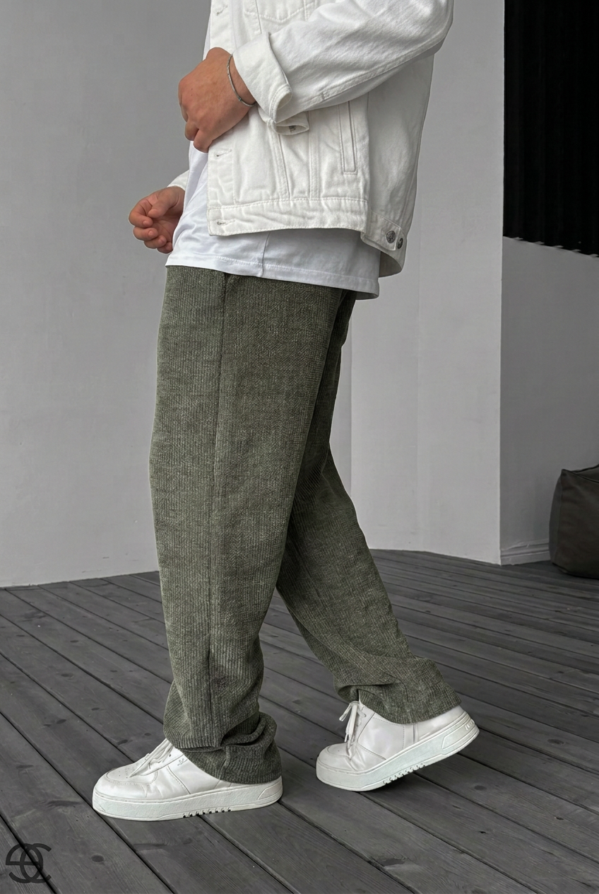 Ανδρικό Πλεκτό Παντελόνι Baggy με Λάστιχο στη Μέση – Χακί