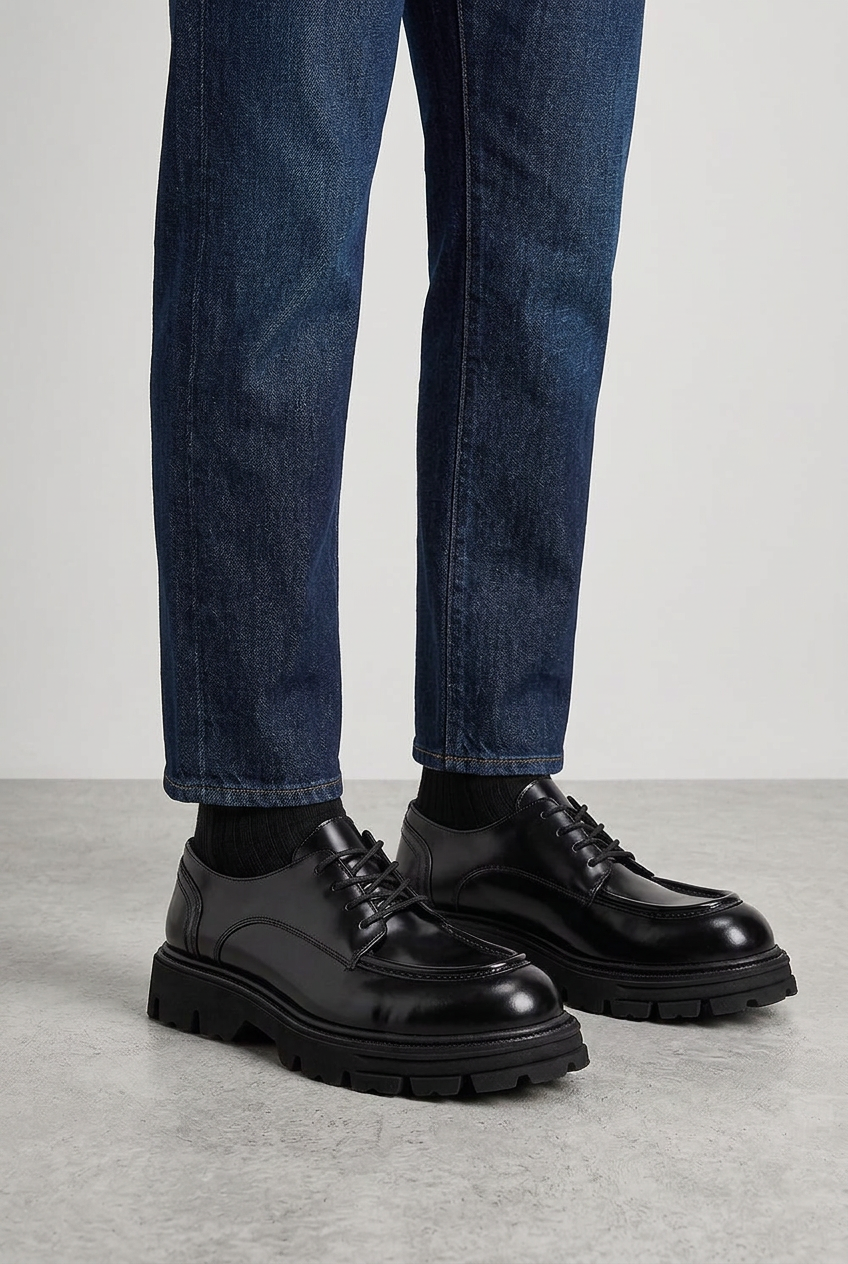Premium Patent Leather Derby with Chunky Sole – Black