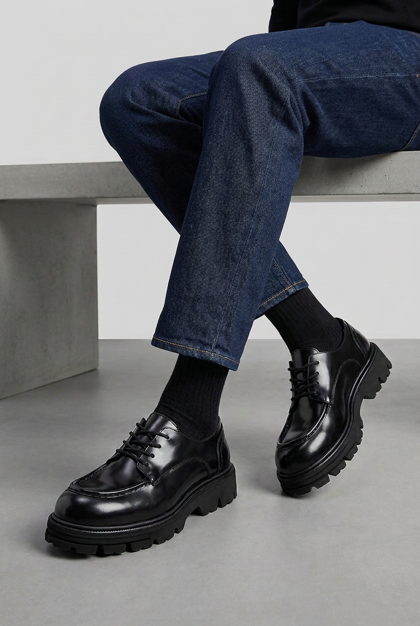 Premium Patent Leather Derby with Chunky Sole – Black