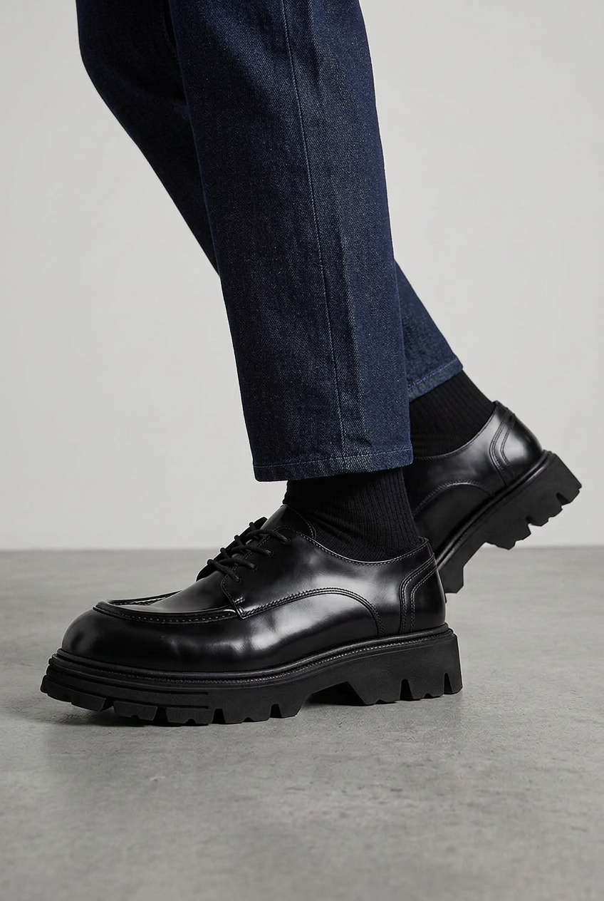 Premium Patent Leather Derby with Chunky Sole – Black