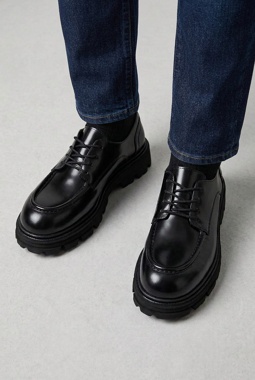 Premium Patent Leather Derby with Chunky Sole – Black