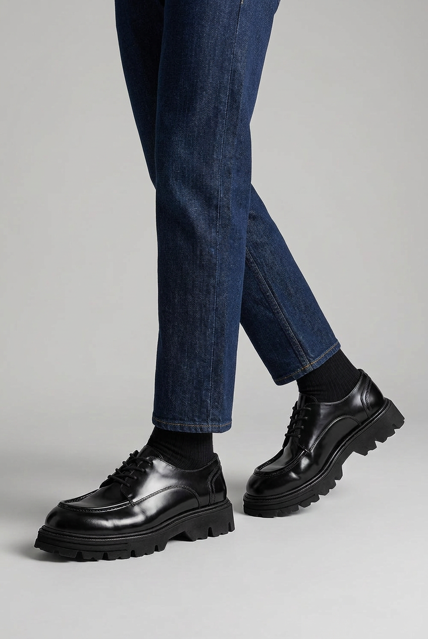 Premium Patent Leather Derby with Chunky Sole – Black
