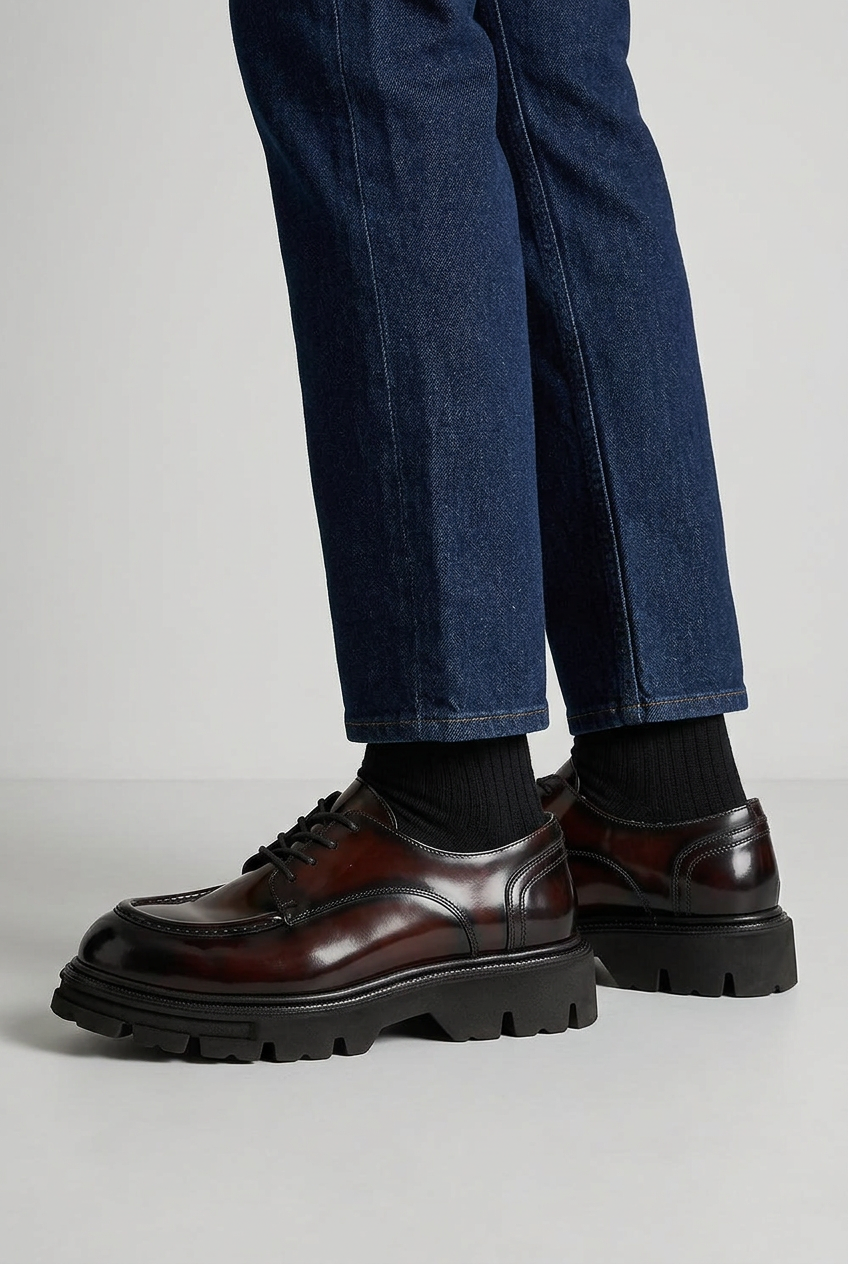 Premium Patent Leather Derby with Chunky Sole – Bordeaux Black