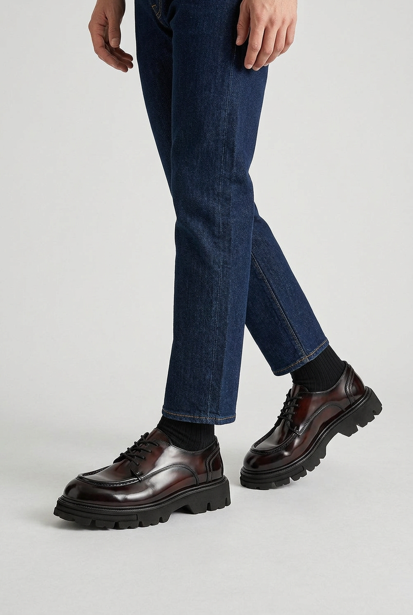 Premium Patent Leather Derby with Chunky Sole – Bordeaux Black