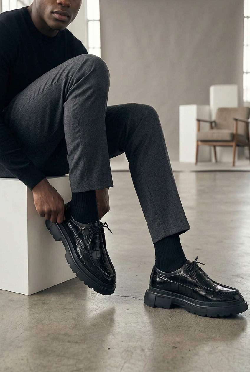 Premium Croco Leather Sneaker – Black