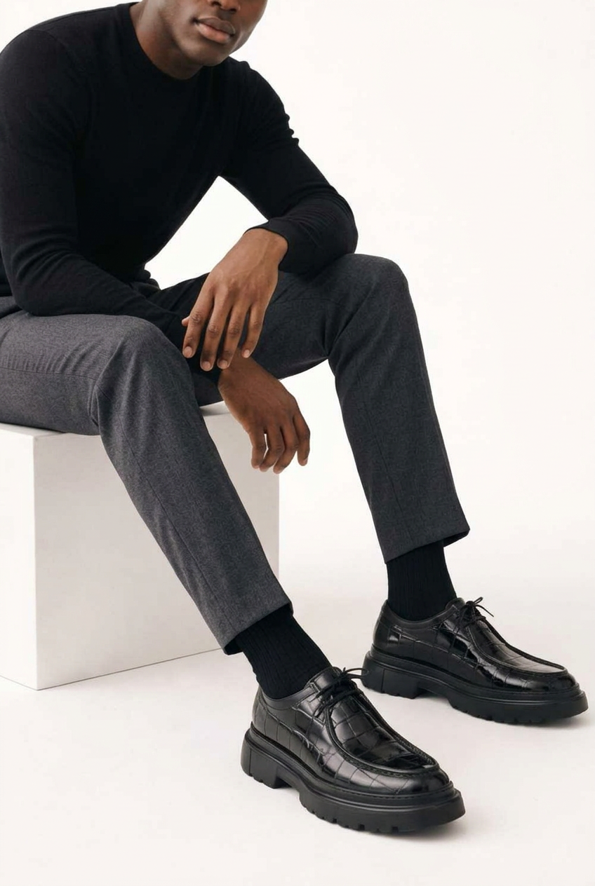 Premium Croco Leather Sneaker – Black