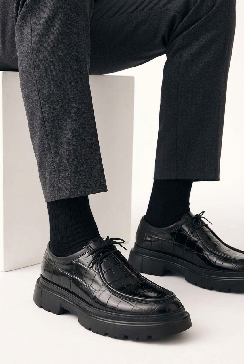 Premium Croco Leather Sneaker – Black