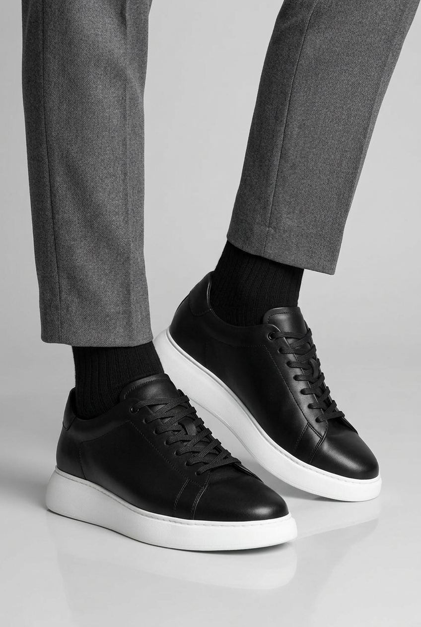 Premium Leather Essential Sneaker – Black