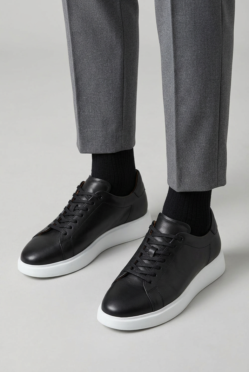 Premium Leather Essential Sneaker – Black
