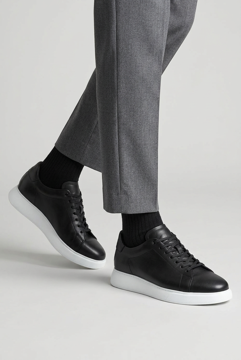 Premium Leather Essential Sneaker – Black