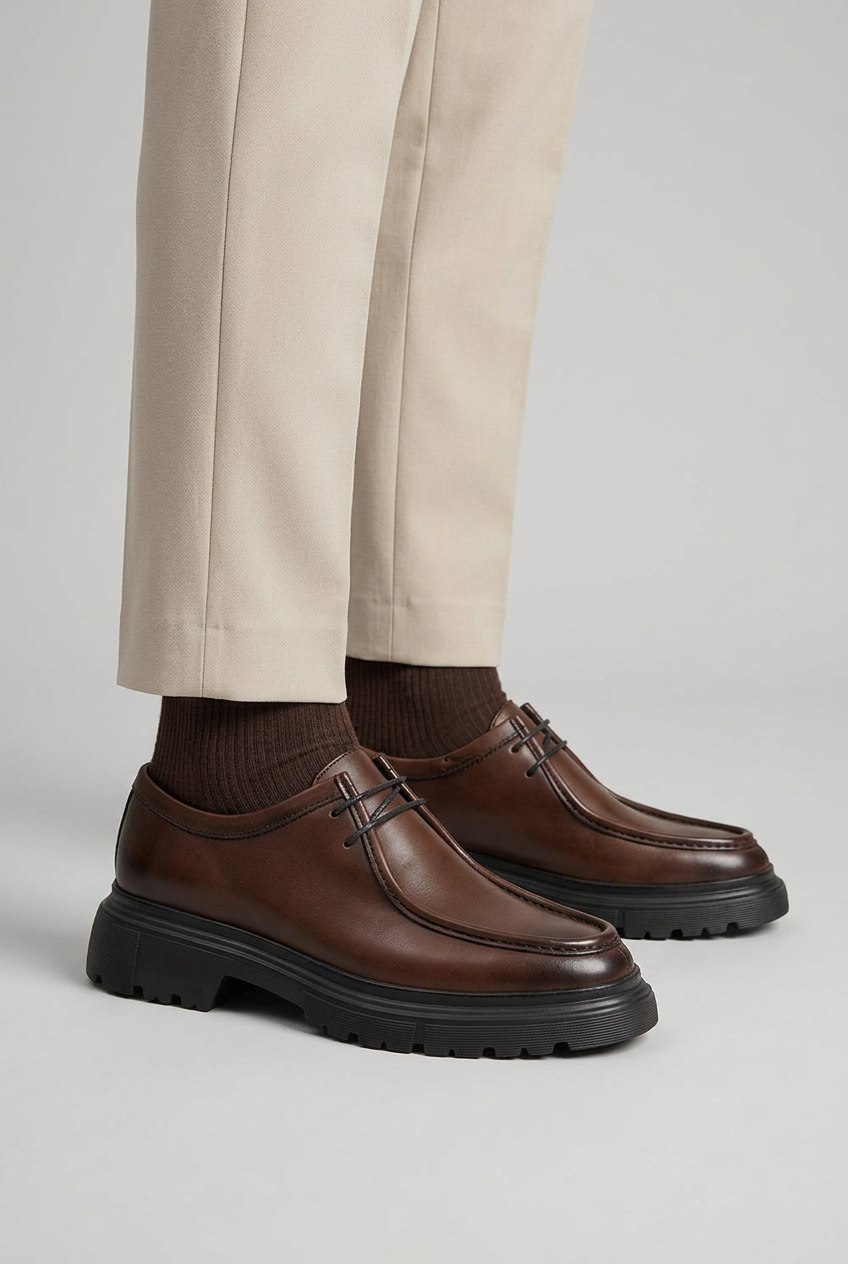 Χειροποίητο Δερμάτινο Chunky Derby – Καφέ