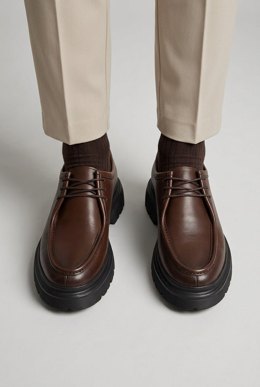 Χειροποίητο Δερμάτινο Chunky Derby – Καφέ