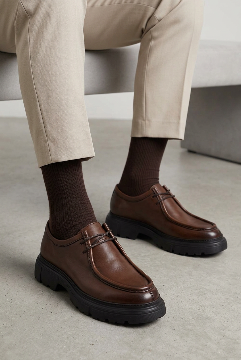 Χειροποίητο Δερμάτινο Chunky Derby – Καφέ