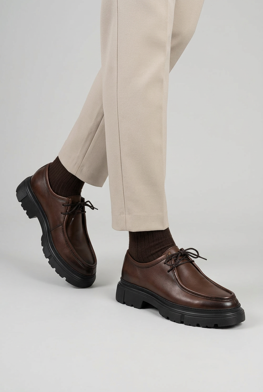 Χειροποίητο Δερμάτινο Chunky Derby – Καφέ