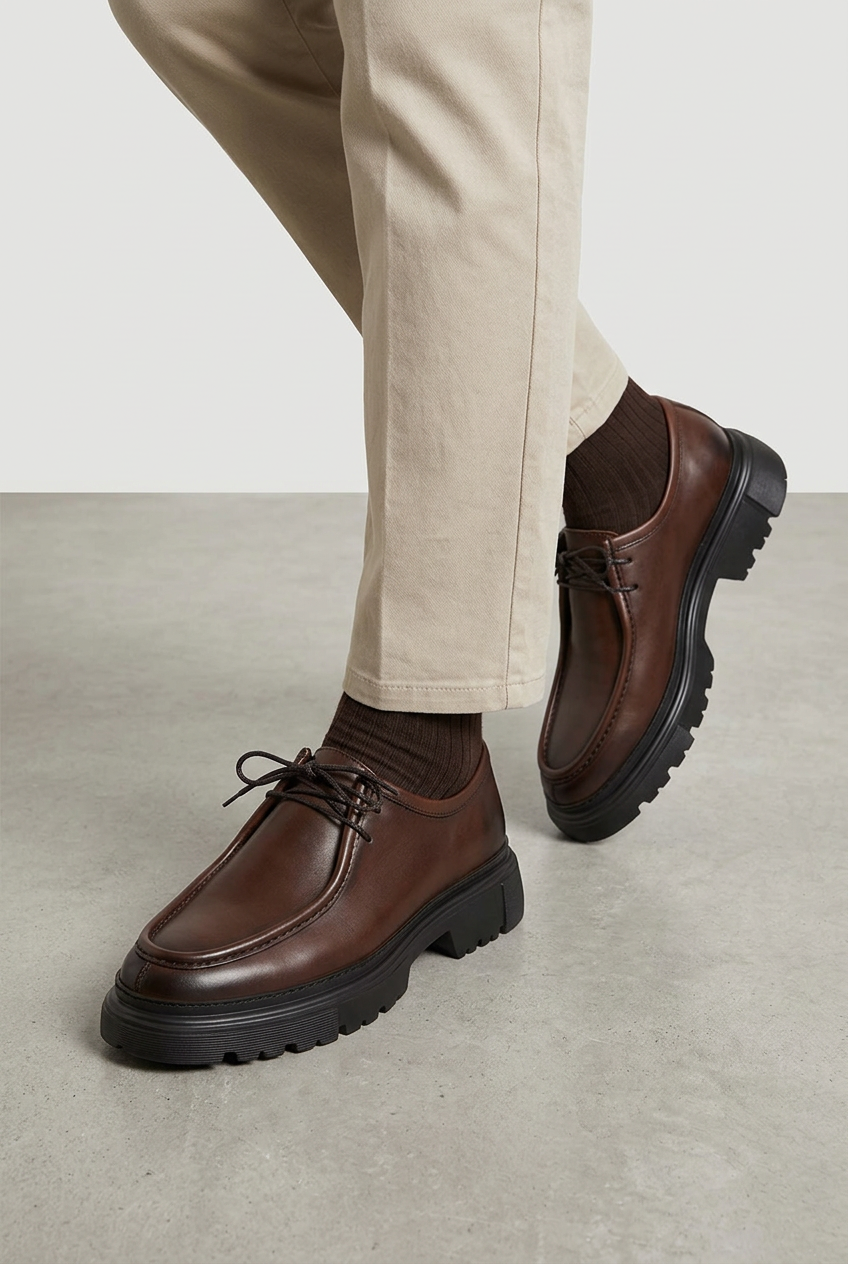 Χειροποίητο Δερμάτινο Chunky Derby – Καφέ