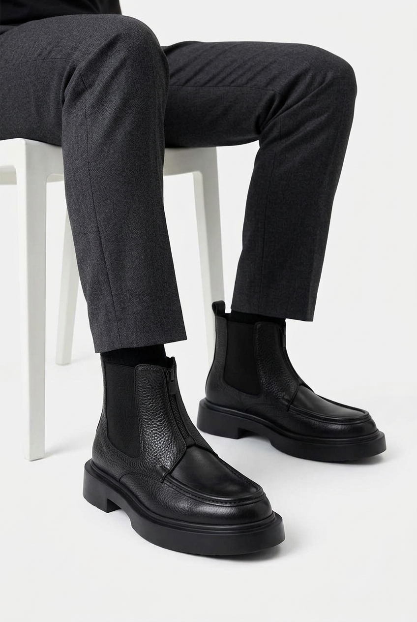 Premium Leather Merdane Ankle Boot – Black