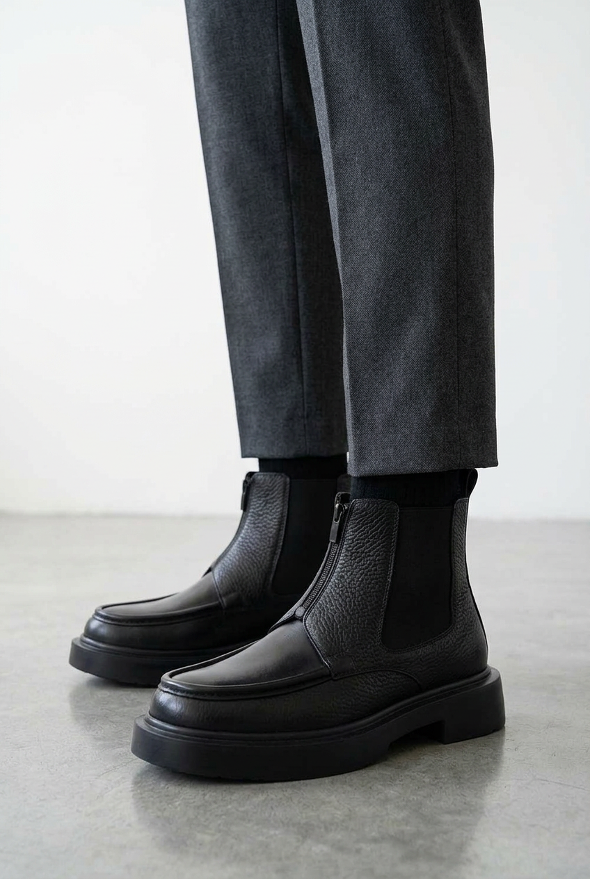 Premium Leather Merdane Ankle Boot – Black