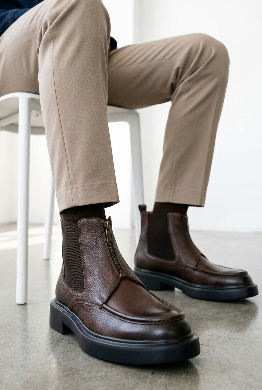 Premium Leather Merdane Ankle Boot – Brown