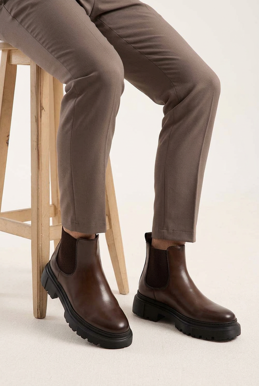 Handmade Leather Ankle Boot with Reinforced Sole – Brown