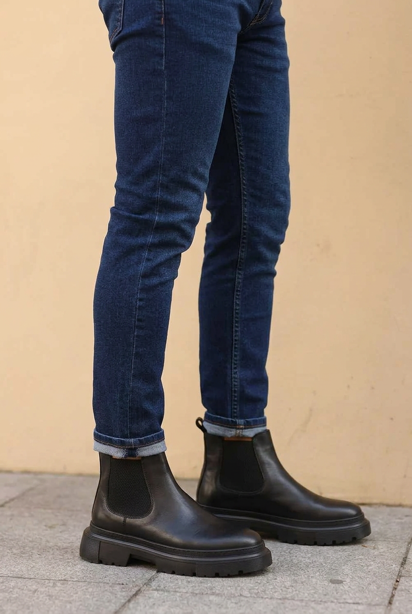 Handmade Leather Ankle Boot with Reinforced Sole – Black