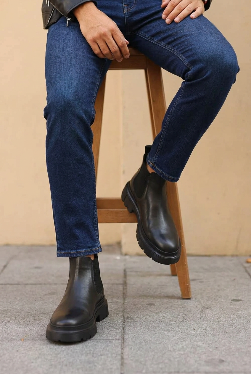 Handmade Leather Ankle Boot with Reinforced Sole – Black