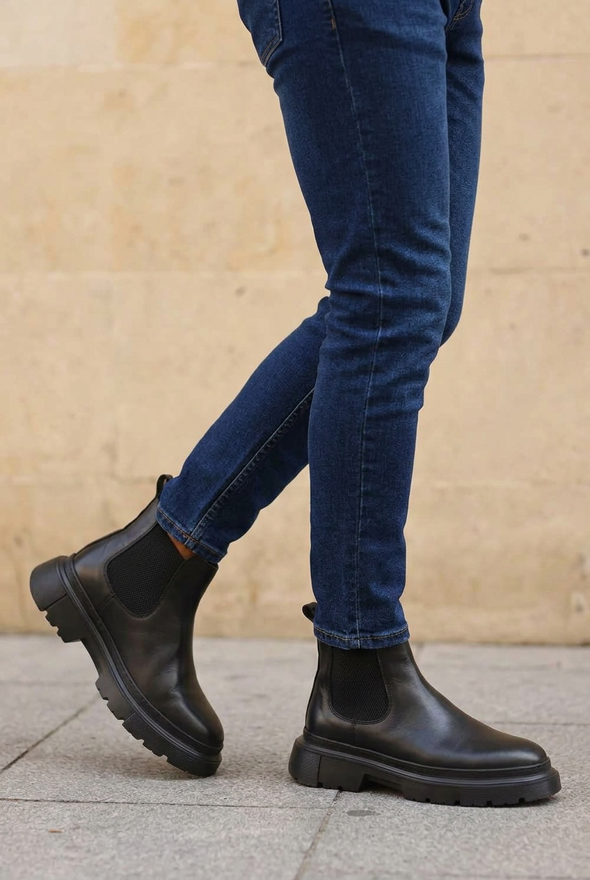 Handmade Leather Ankle Boot with Reinforced Sole – Black