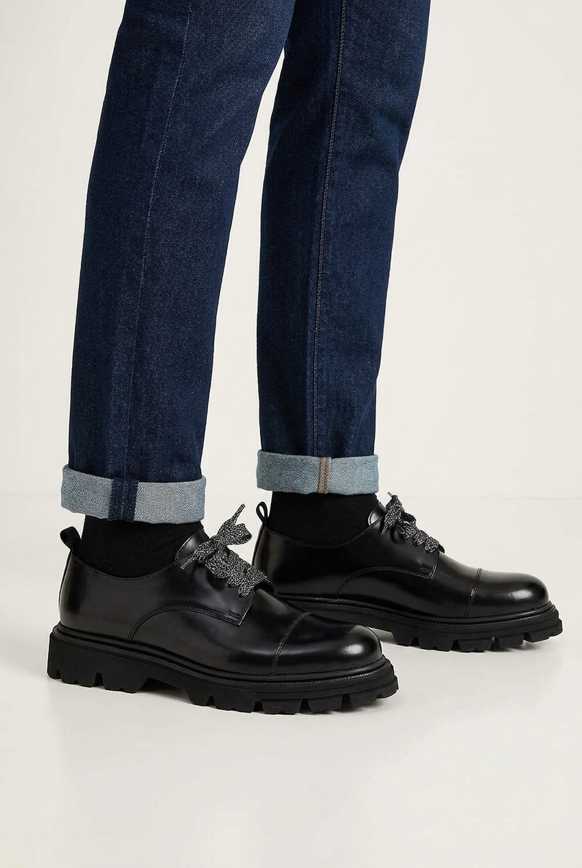Handmade Leather Rock Derby Studio Shoes – Black
