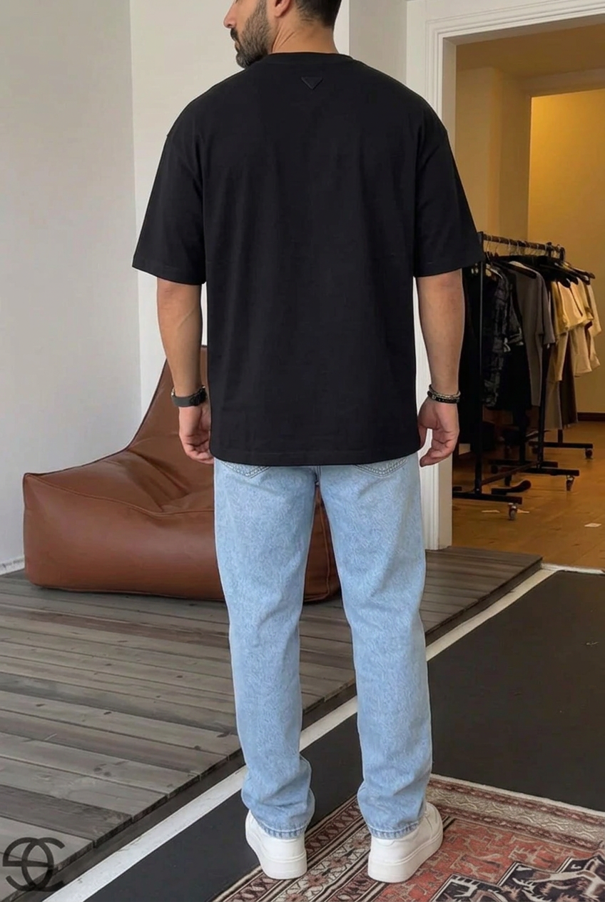 Cotton T-Shirt with Back Detail – Black