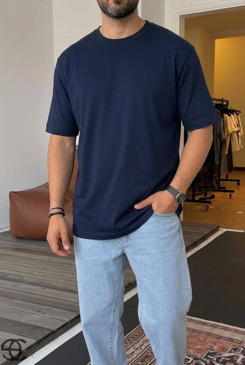 Cotton T-Shirt with Back Detail – Blue