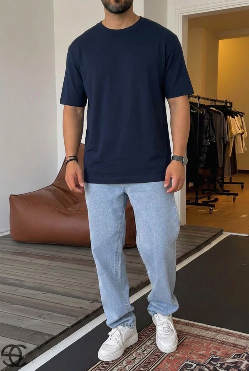 Cotton T-Shirt with Back Detail – Blue