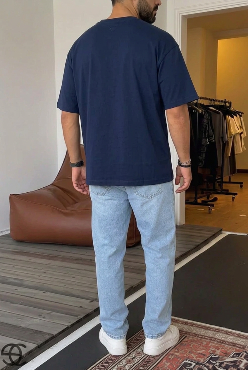 Cotton T-Shirt with Back Detail – Blue