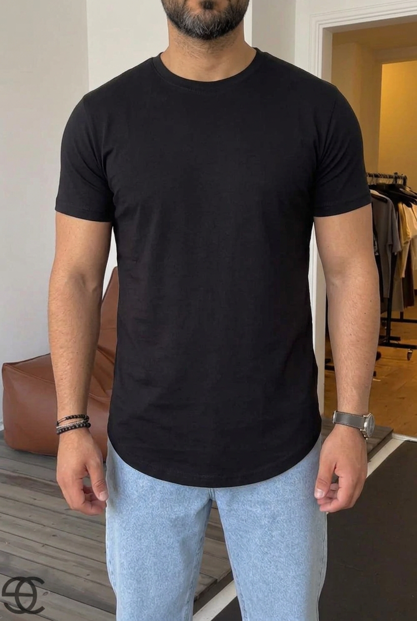 Basic Crewneck Cotton T-Shirt – Black