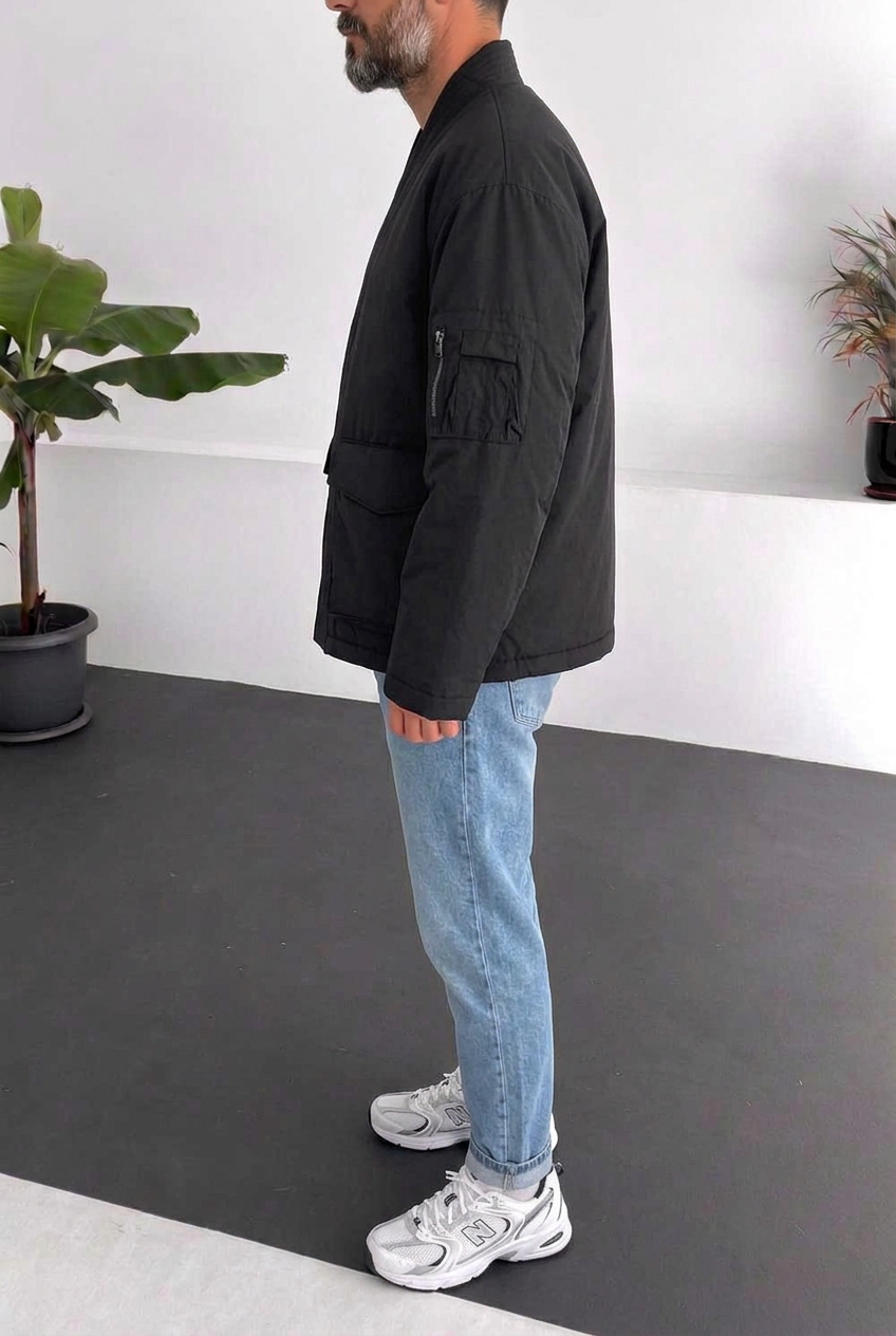 Ανδρικό Kimono Bomber Jacket με Ψηλό Γιακά – Μαύρο