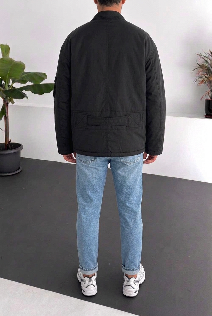 Ανδρικό Kimono Bomber Jacket με Ψηλό Γιακά – Μαύρο