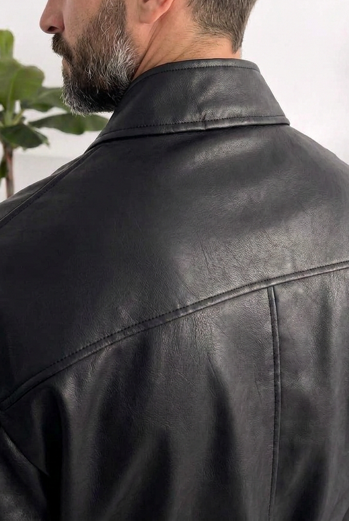 Ανδρικό Leather Kimono Jacket με Ζώνη – Μαύρο