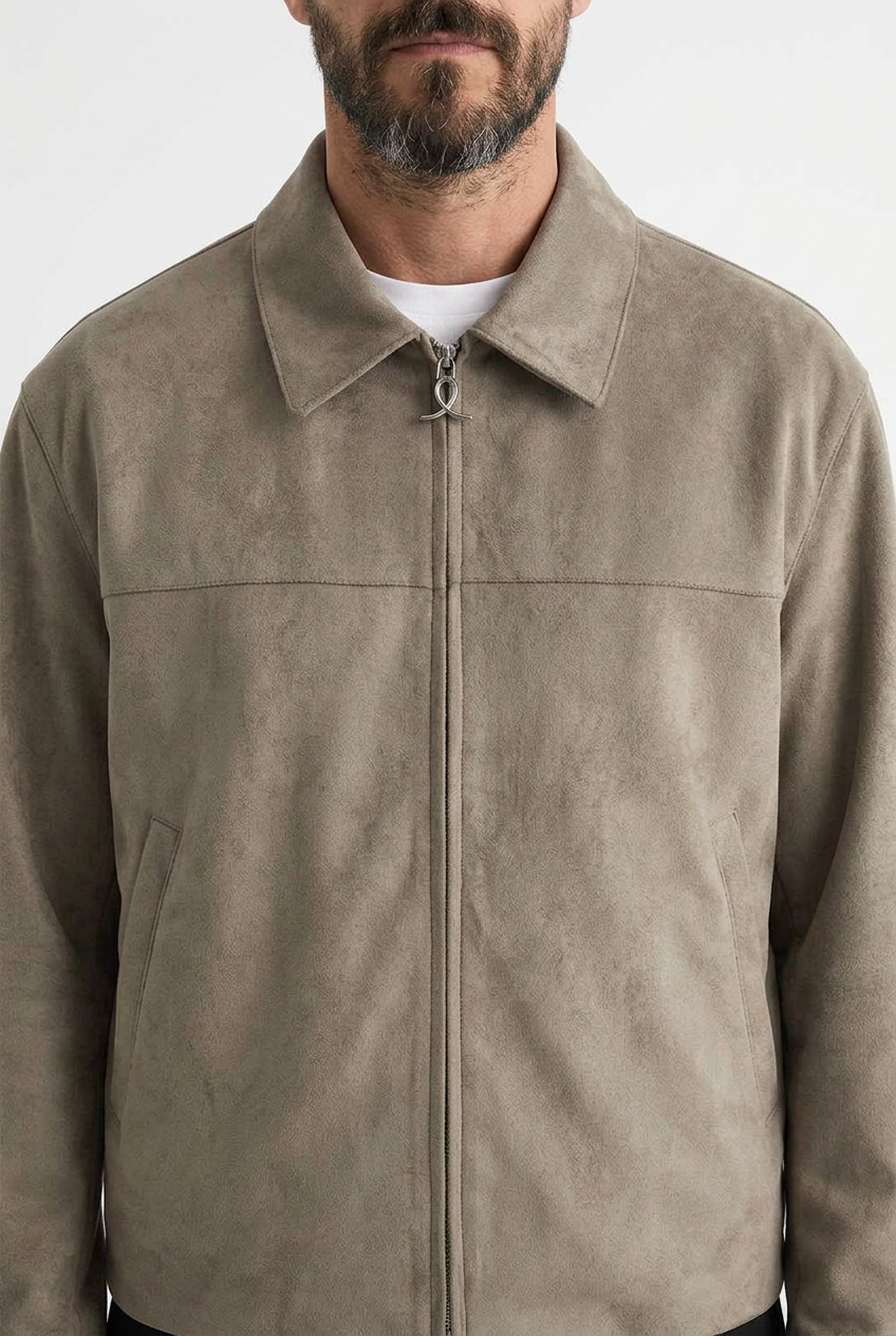 Ανδρικό Suede Jacket με Φερμουάρ – Βιζόν