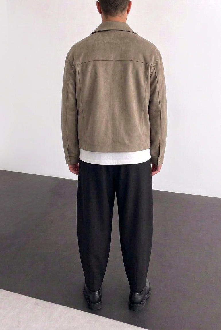 Ανδρικό Suede Jacket με Φερμουάρ – Βιζόν