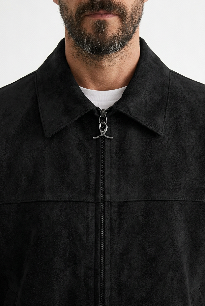 Ανδρικό Suede Jacket με Φερμουάρ – Μαύρο