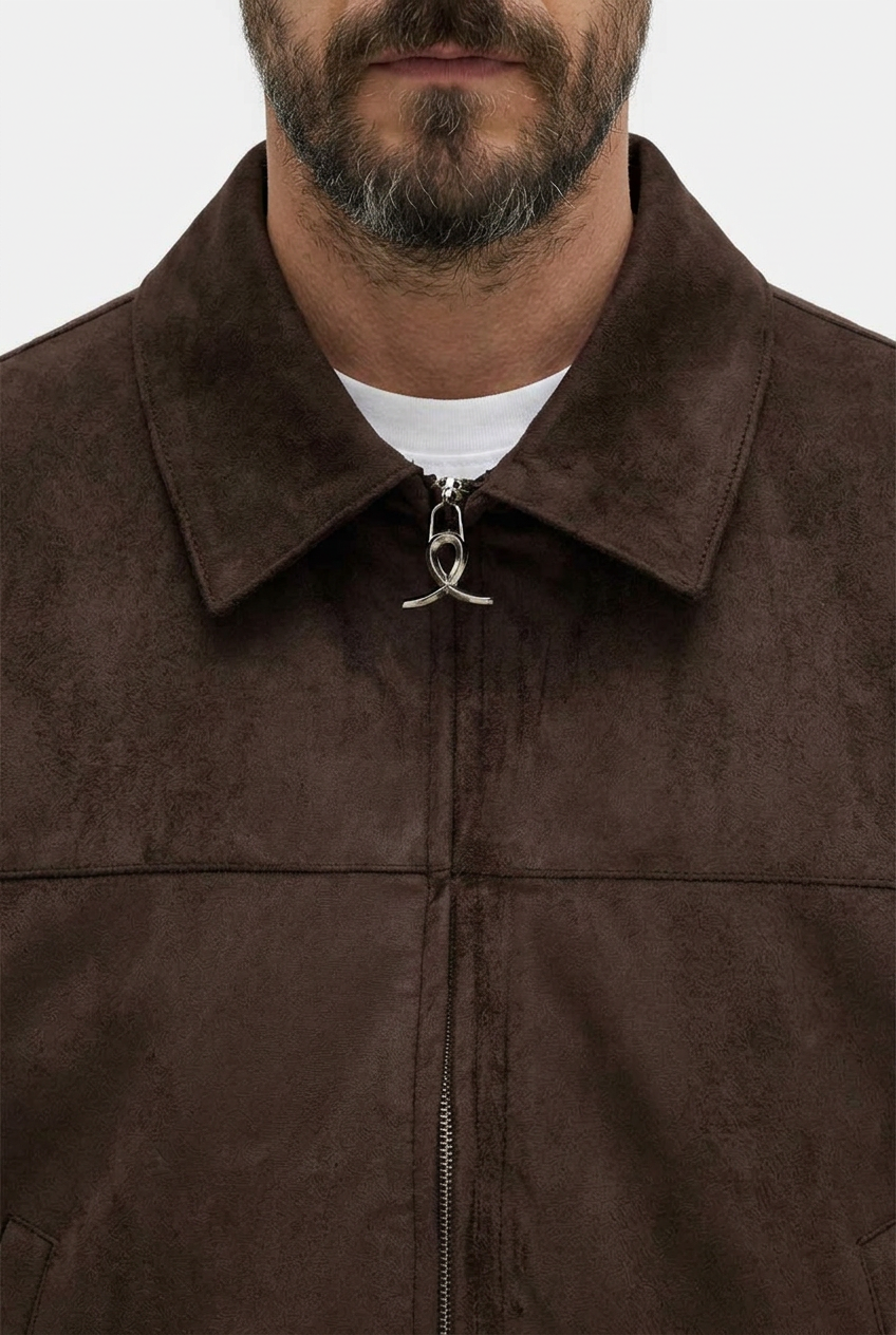 Ανδρικό Suede Jacket με Φερμουάρ – Καφέ
