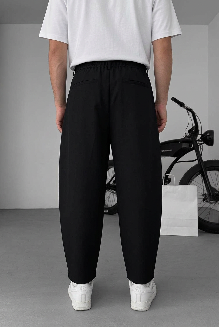 Balloon Fit Trousers with Pleats – Black