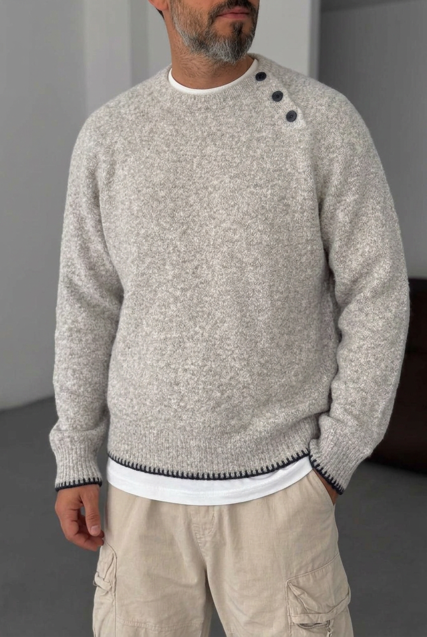 Ανδρική Πλεκτή Μπλούζα Half Zip με Ψηλό Γιακά – Καφέ