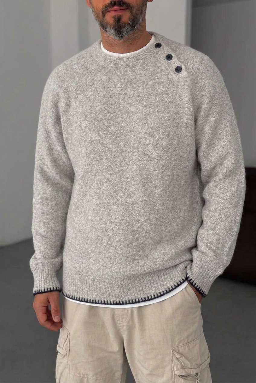 Ανδρική Πλεκτή Μπλούζα Half Zip με Ψηλό Γιακά – Καφέ