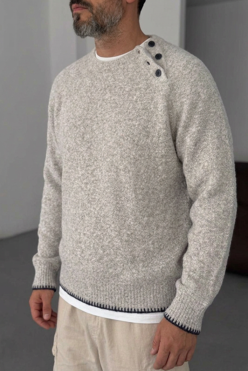 Ανδρική Πλεκτή Μπλούζα Half Zip με Ψηλό Γιακά – Καφέ