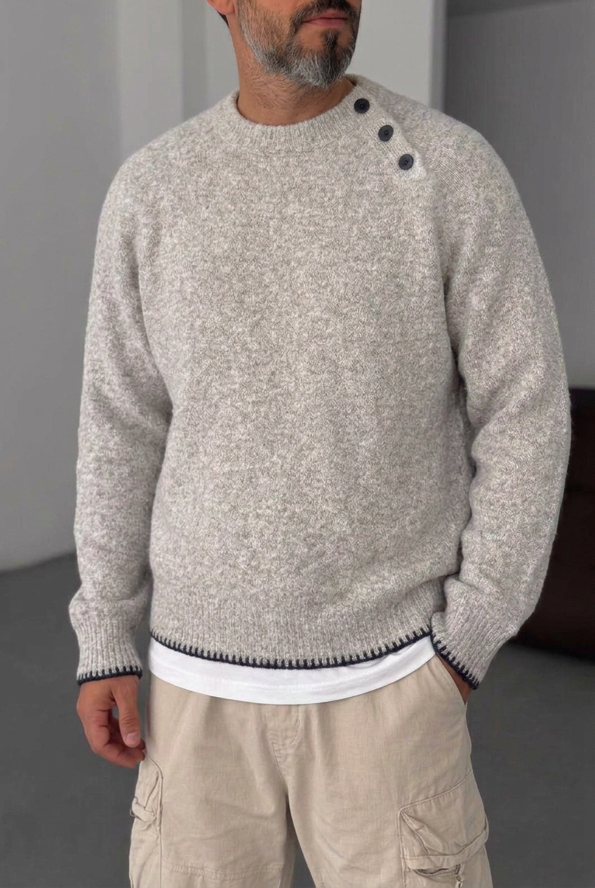 Ανδρική Πλεκτή Μπλούζα Half Zip με Ψηλό Γιακά – Καφέ