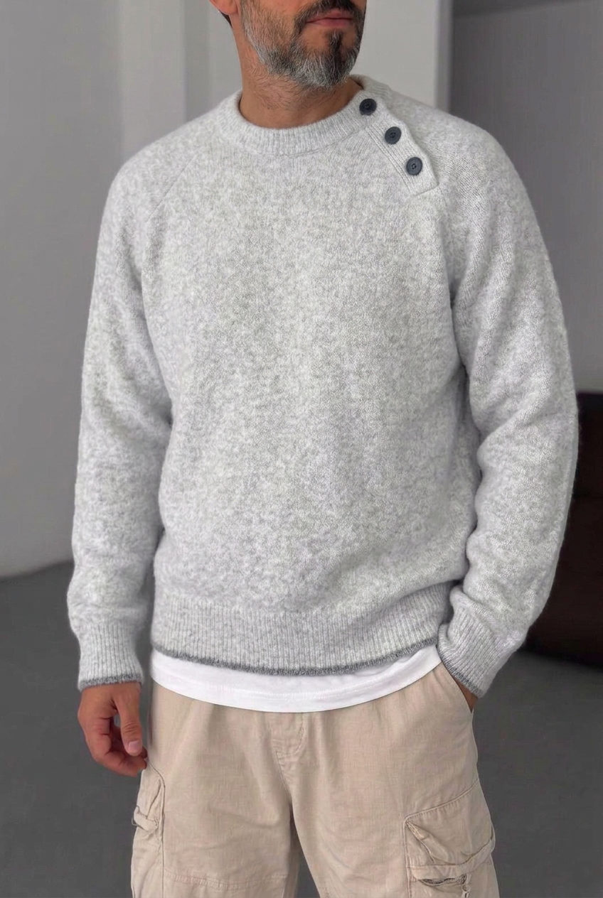 Ανδρική Πλεκτή Μπλούζα Half Zip με Ψηλό Γιακά – Γκρι