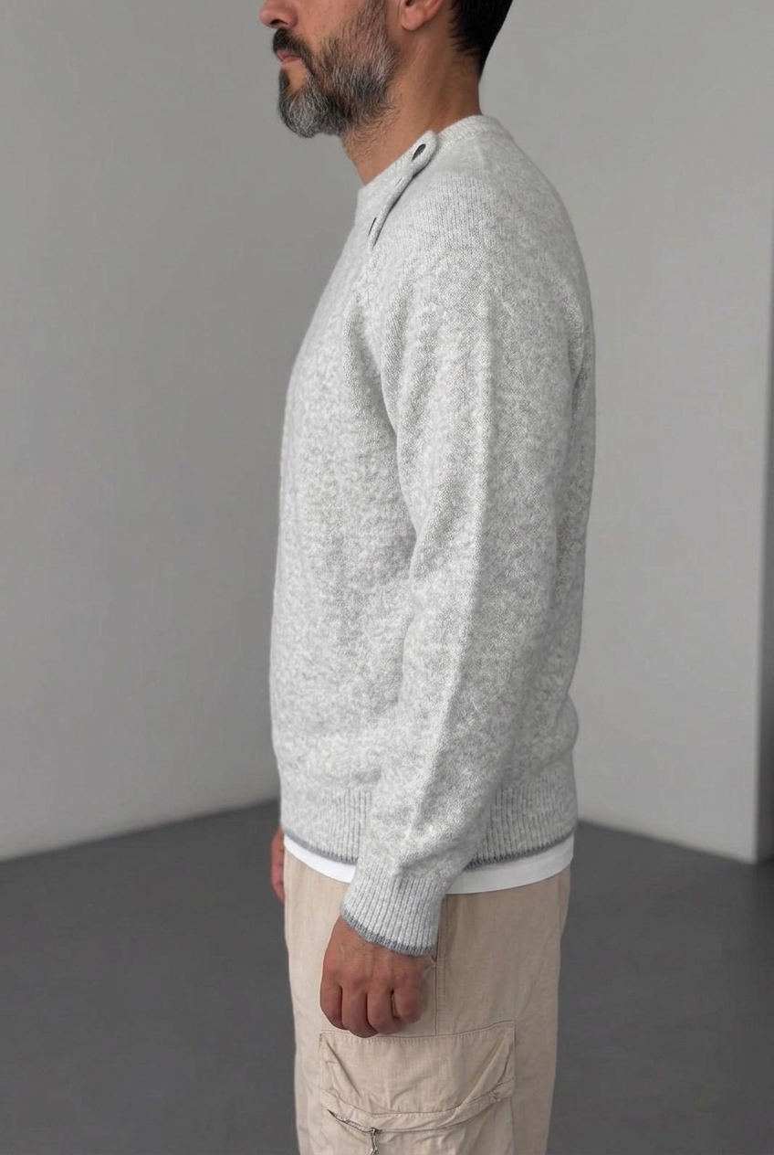 Ανδρική Πλεκτή Μπλούζα Half Zip με Ψηλό Γιακά – Γκρι