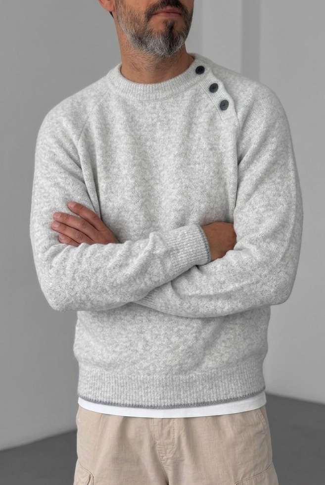Ανδρική Πλεκτή Μπλούζα Half Zip με Ψηλό Γιακά – Γκρι