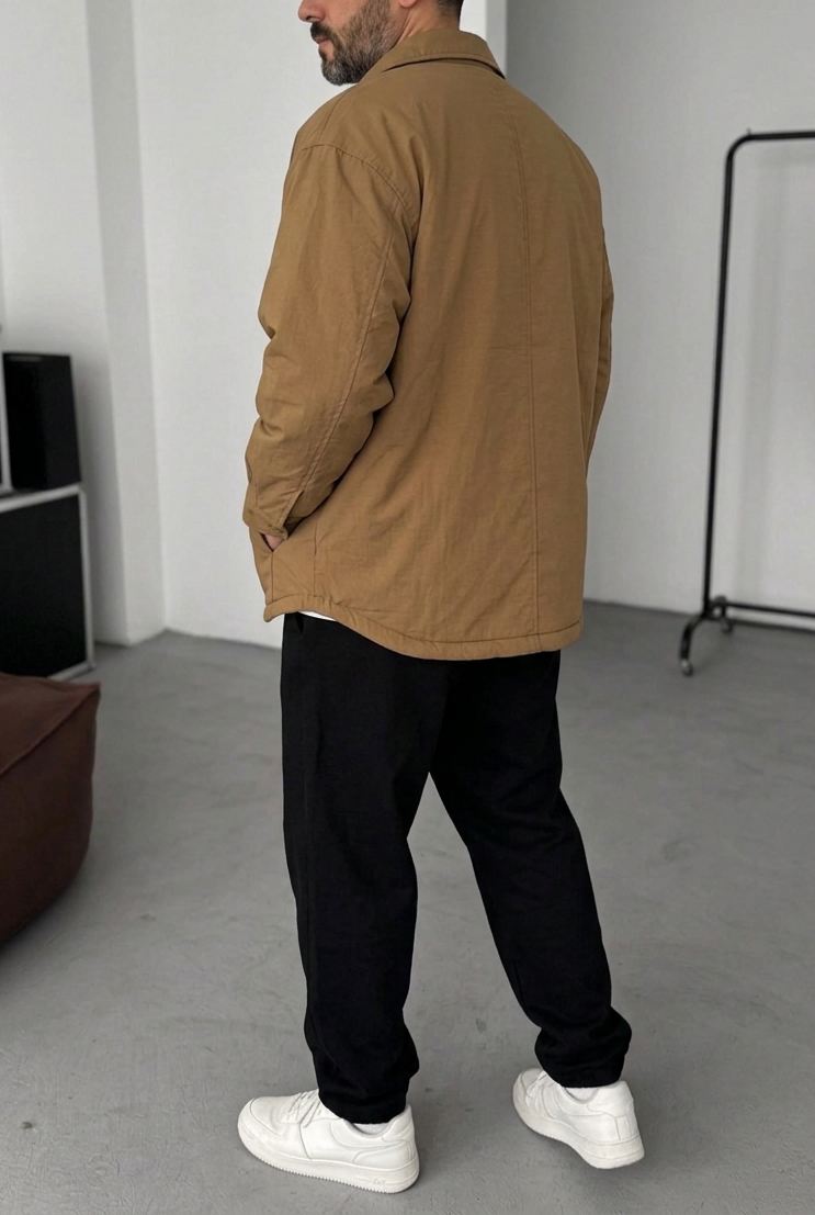 Ανδρικό Oversized Utility Jacket με Τσέπες & Κουμπιά – Καφέ