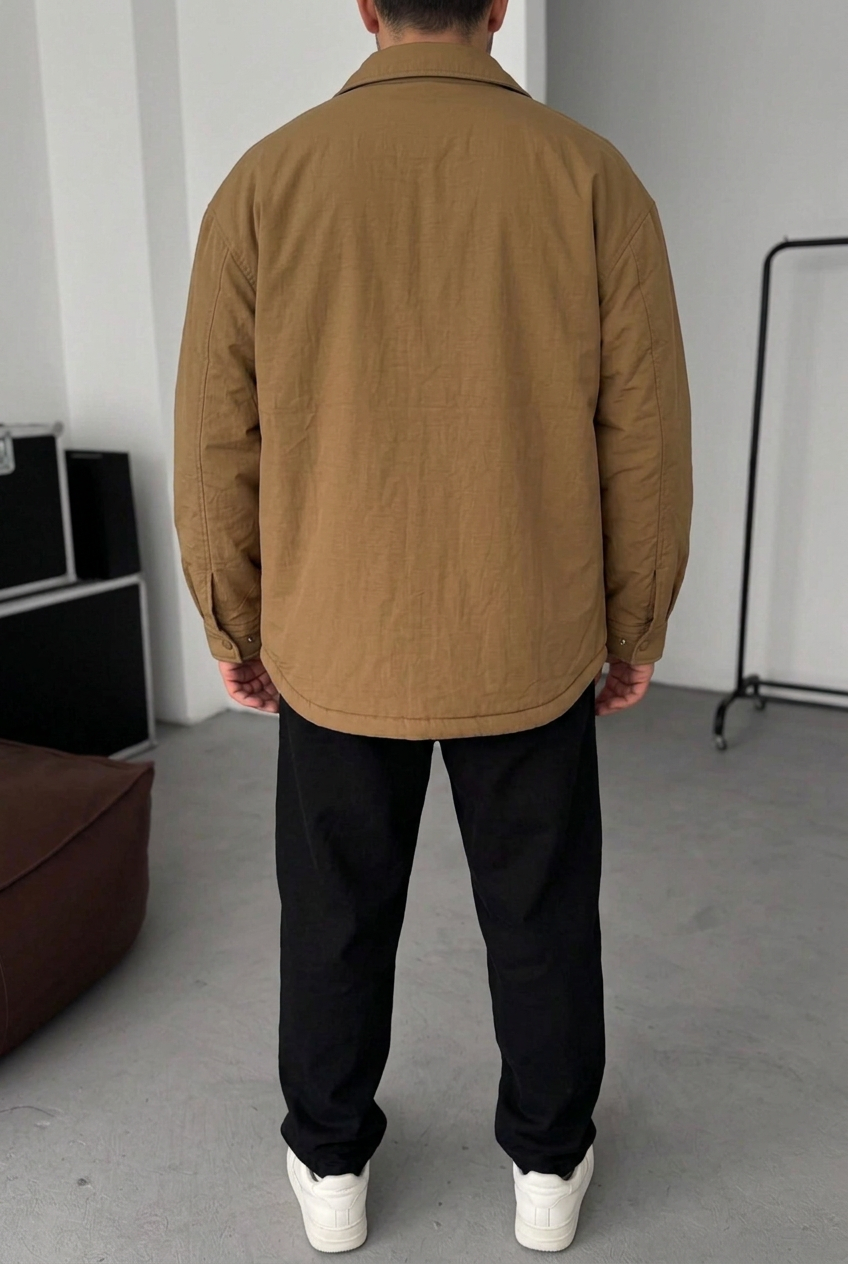 Ανδρικό Oversized Utility Jacket με Τσέπες & Κουμπιά – Καφέ